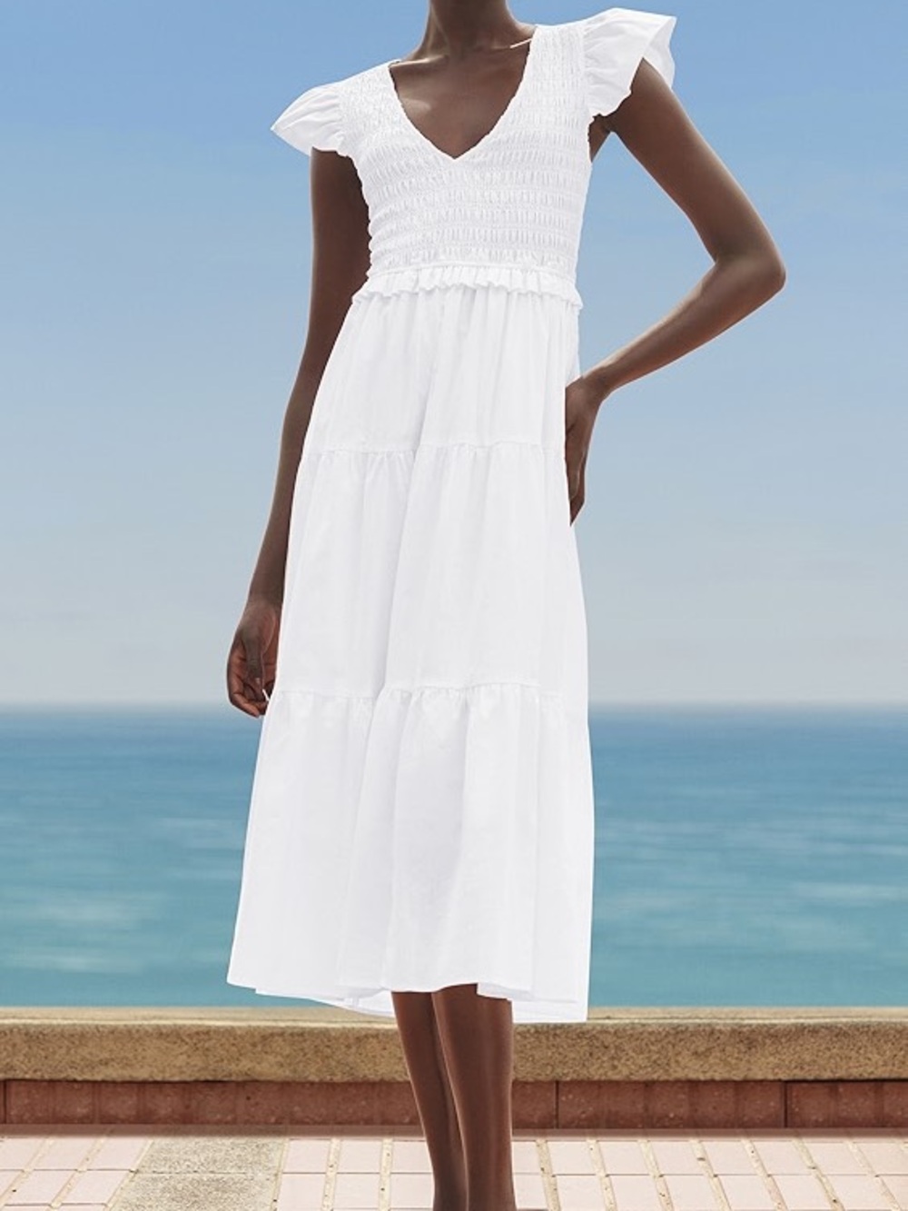 White Maxi Dress with Smocked Bodice